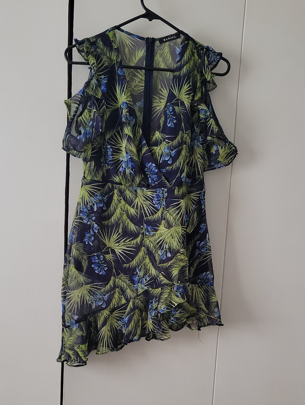 Romper Navy with Green & Blue Tropical Print